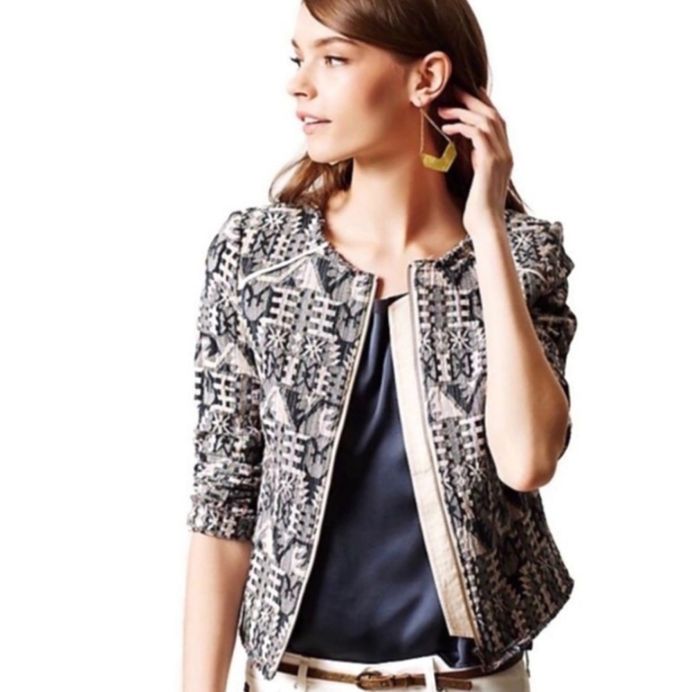 Anthropologie Geometric Black and Cream Blazer